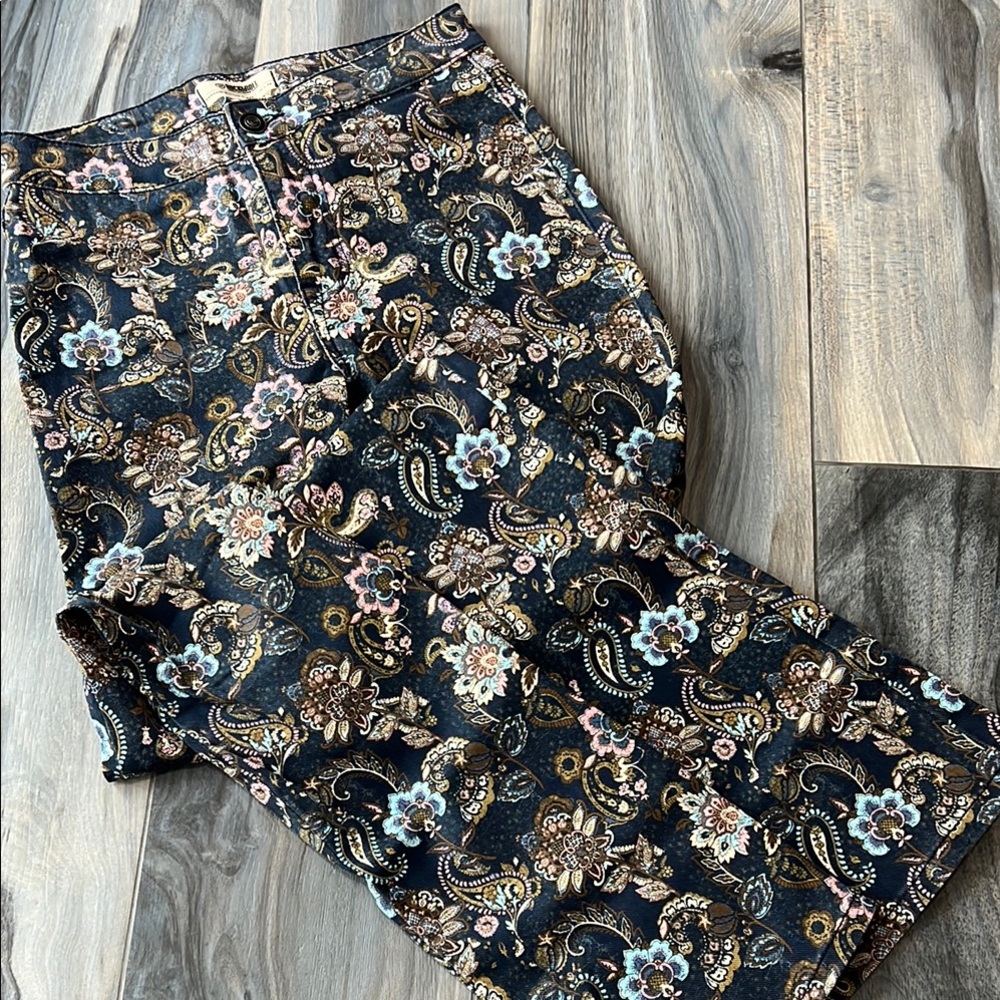 Rock & Roll Floral Paisley Print stretch denim flare jean